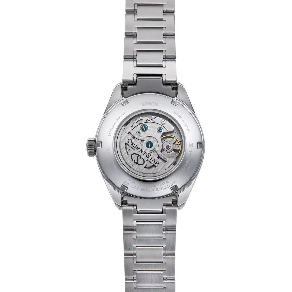 Orient Star RE-BX0002S00B white dial 40mm stainless steel automatic mens watch back view