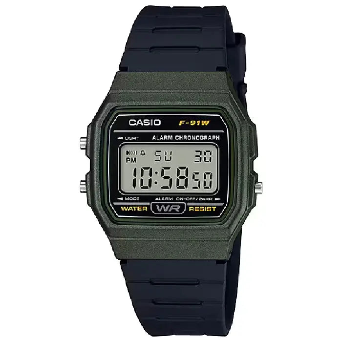 Casio Vintage F-91WM-3ADF men’s digital watch with metallic olive green case
