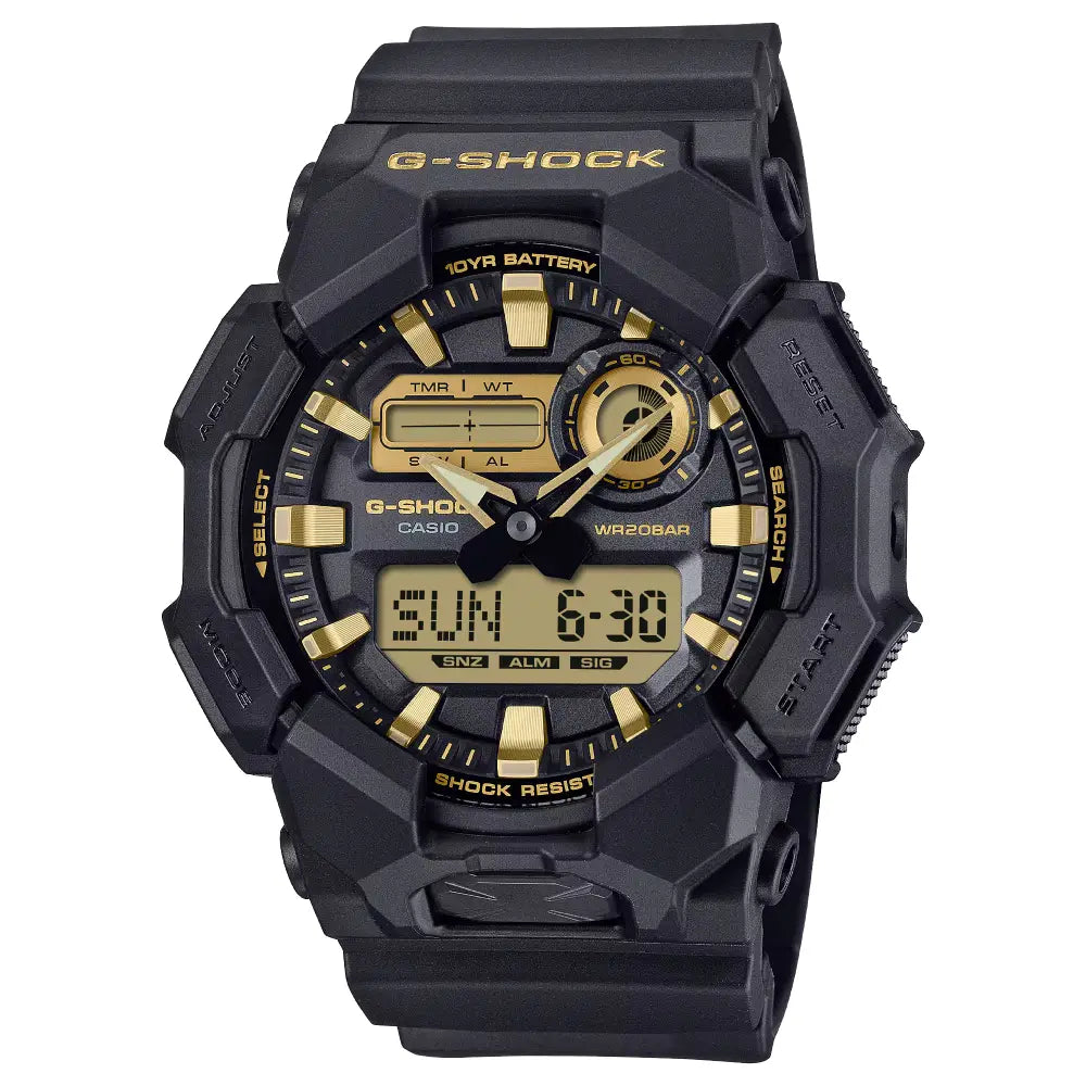 Casio G-Shock GA-010GB-1A9 black gold 52mm resin men's watch front view