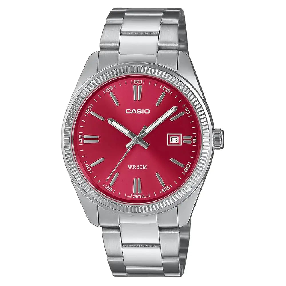 Casio Collection Analog MTP-1302PD-4AVEF Red Dial Stainless Steel Men's Watch