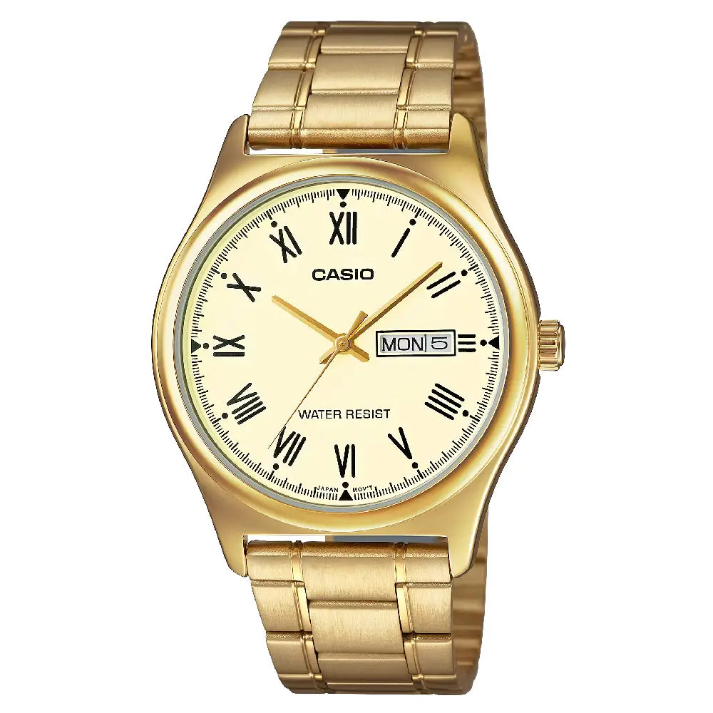 Casio Enticer MTP-V006G-9BUDF Day Date Analog Gold Dial Stainless Steel Men's Watch