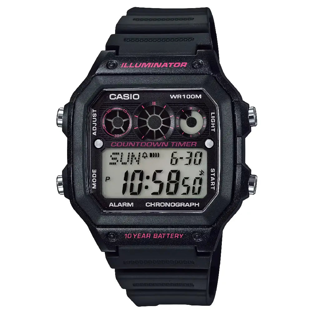 Casio Sports Timer Digital AE-1300WH-1A2VDF Black Dial Resin Strap Men's Watch