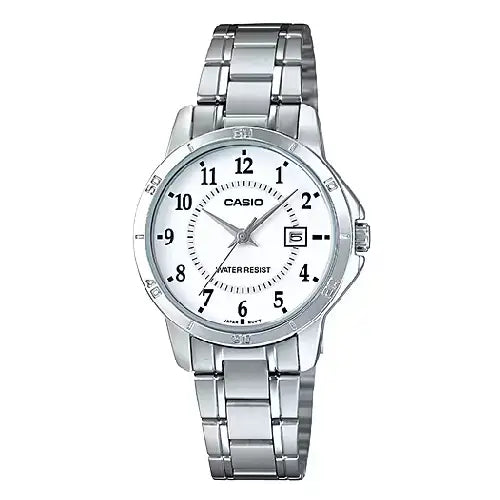 Casio Enticer Ladies Analog LTP-V004D-7BUDF White Dial Stainless Steel Women's Watch