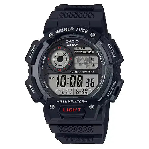 Casio World Time Digital AE-1400WH-1AVDF Grey/Black Dial Resin Strap Men's Watch