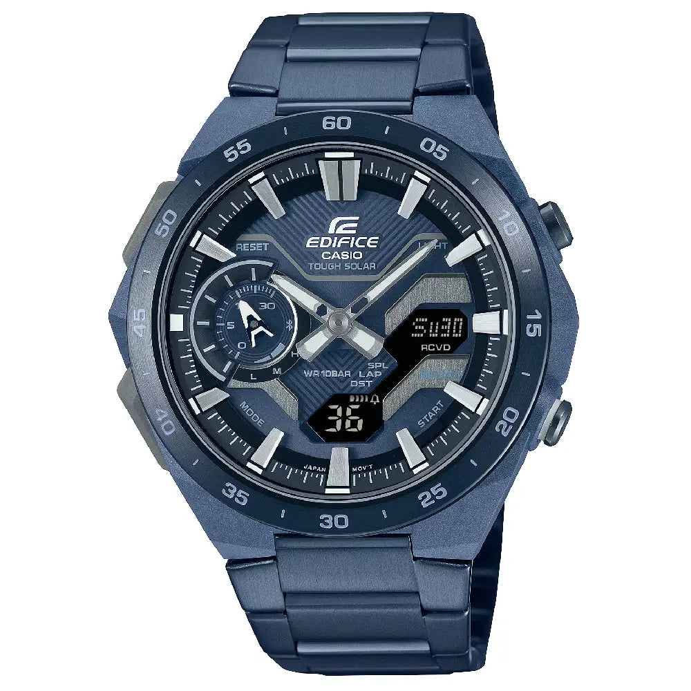 Casio Edifice WindFlow ECB-2200CB-2A Analog-Digital "Race Car Inspired" Solar Bluetooth Blue Carbon Fiber Dial Stainless Steel Men's Watch