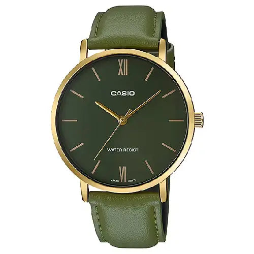Casio Enticer Analog MTP-VT01GL-3BUDF Green Dial Leather Strap Men's Watch