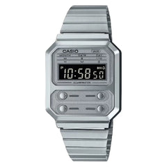 Casio Vintage Digital A100WE-7BDF Silver Dial Stainless Steel Unisex Watch