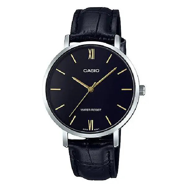 Casio Enticer Analog Minimalist LTP-VT01L-1BUDF Black Dial Leather Strap Women's Watch