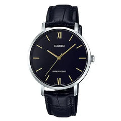Casio Enticer Analog Minimalist LTP-VT01L-1BUDF Black Dial Leather Strap Women's Watch