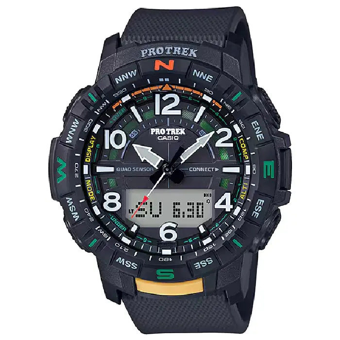 Casio Pro Trek Quad Sensor Analog Digital PRT-B50-1E Black Dial 50.8mm Resin Strap Men's Watch