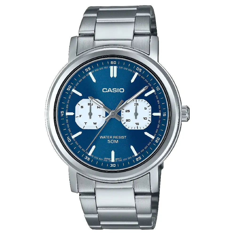 Casio Enticer MTP-E335D-2E1VDF Multi-Function Analog Blue Dial Stainless Steel Men's Watch