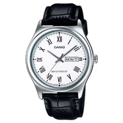 Casio Enticer MTP-V006L-7BUDF Day Date Analog White Dial Leather Strap Men's Watch