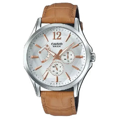 Casio Enticer MTP-E320LY-7AVDF Multi-Function Analog Silver Dial Leather Strap Men's Watch