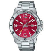 Casio Enticer MTP-VD01D-4BVUDF Date Analog Red Dial Stainless Steel Men's Watch