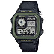 Casio World Time Digital AE-1200WHB-1BVDF Grey/Black Dial Digital and Analog Fabric Strap Men's Watch
