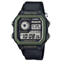 Casio World Time Digital AE-1200WHB-1BVDF Grey/Black Dial Digital and Analog Fabric Strap Men's Watch