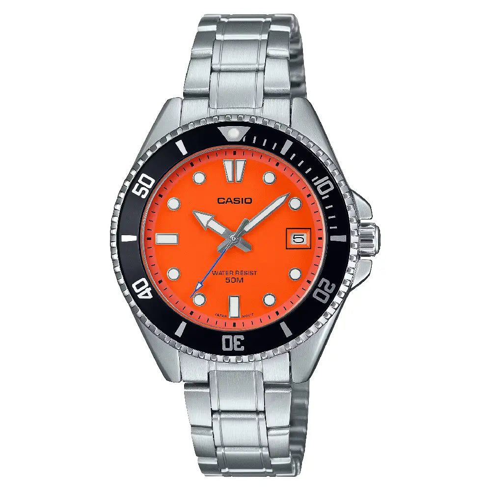 Casio Diver's MDV-10D-4A1VDF Analog Orange Dial Stainless Steel Men's Watch