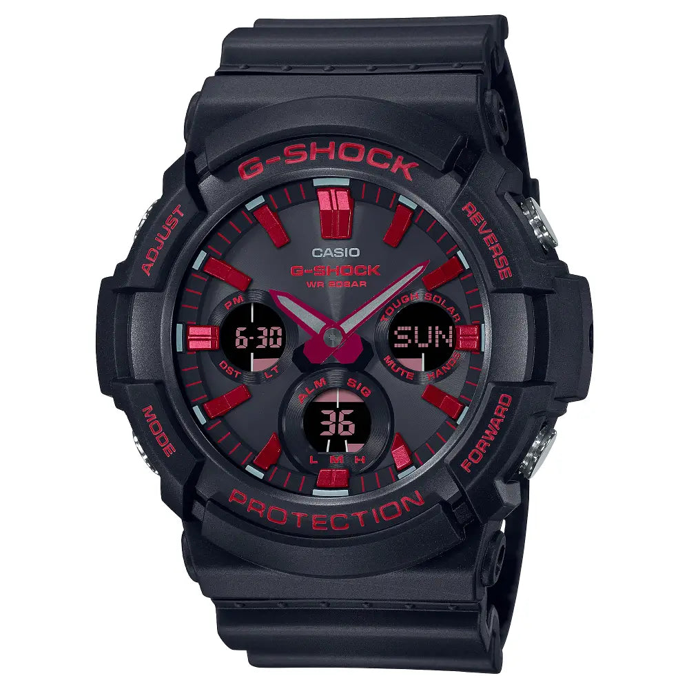 Casio G-Shock GAS-100BNR-1ADR black dial men's watch with Tough Solar and resin strap
