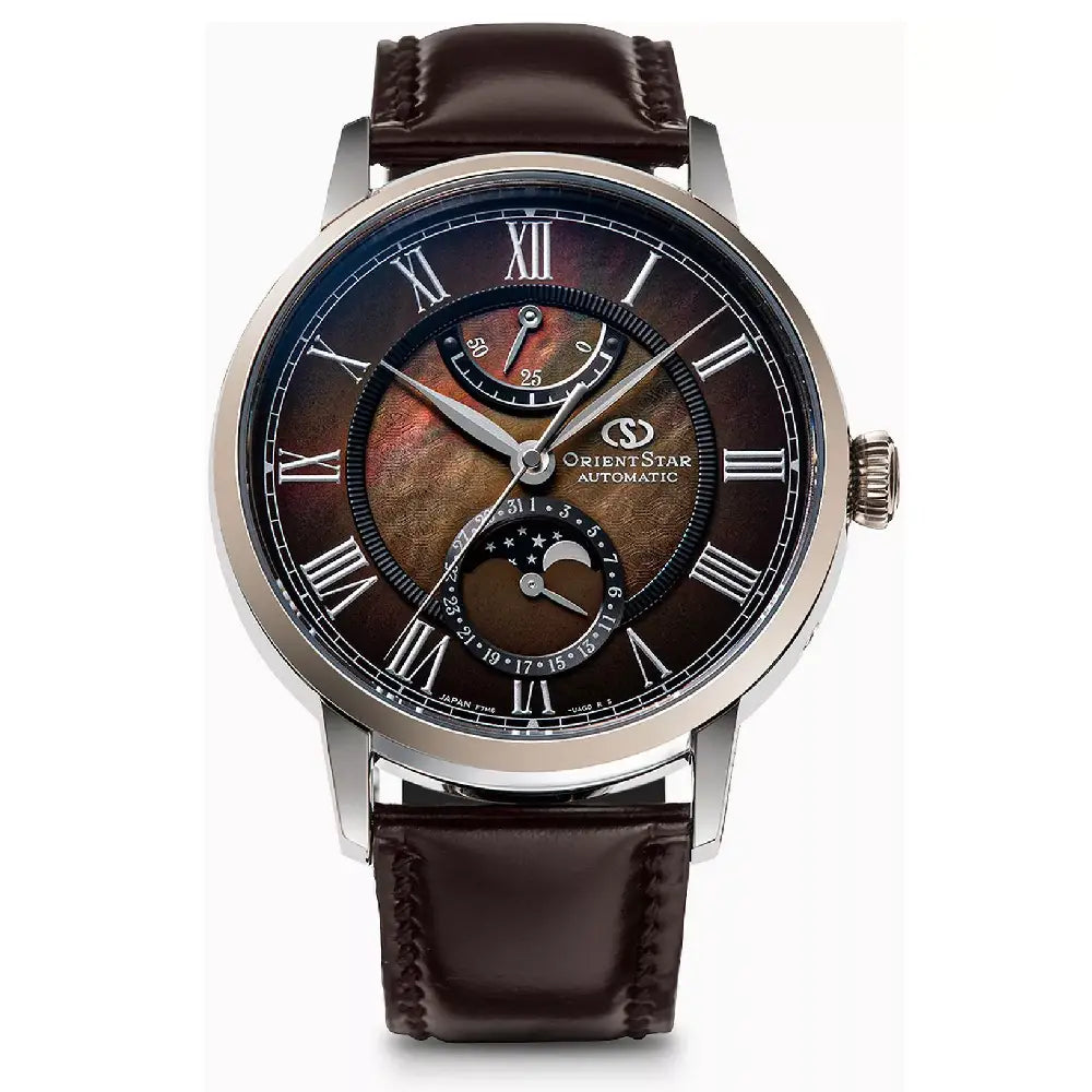 Orient Star RE-AY0121A00B Automatic Moon Phase Limited Edition (180 pieces worldwide) "Lake Tazawa" Mother-of-Pearl Dial 41mm Leather Strap Men's Watch