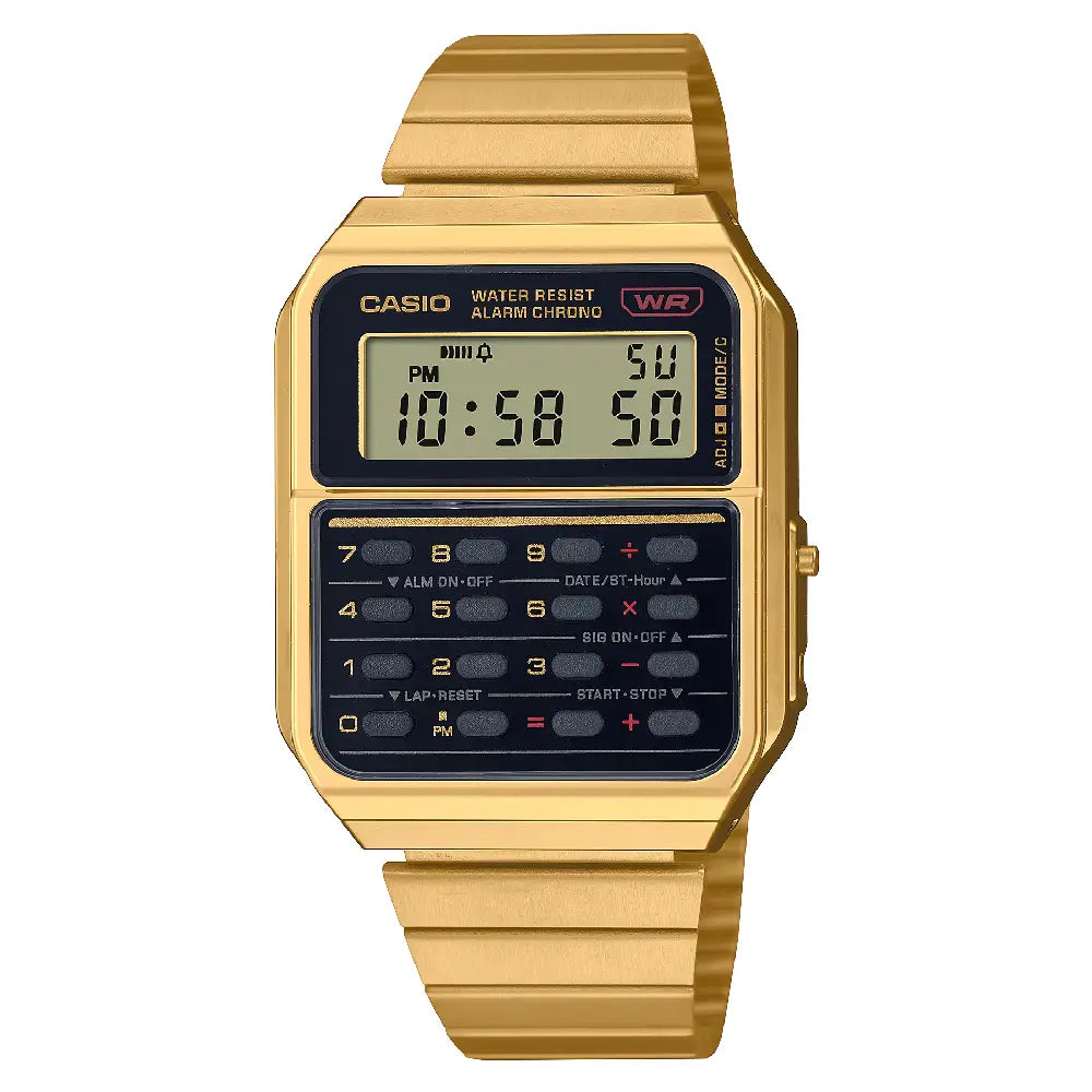 Casio Vintage Calculator Digital CA-500WEG-1A Black Dial 34mm Gold-Tone Stainless Steel Unisex Watch