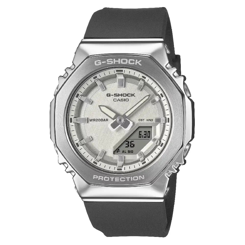 Casio G-Shock "Mini Metal CasiOak" GM-S2110-1A7 Silver Crosshatch Dial 40.5mm Bio-Based Resin Strap Unisex Watch