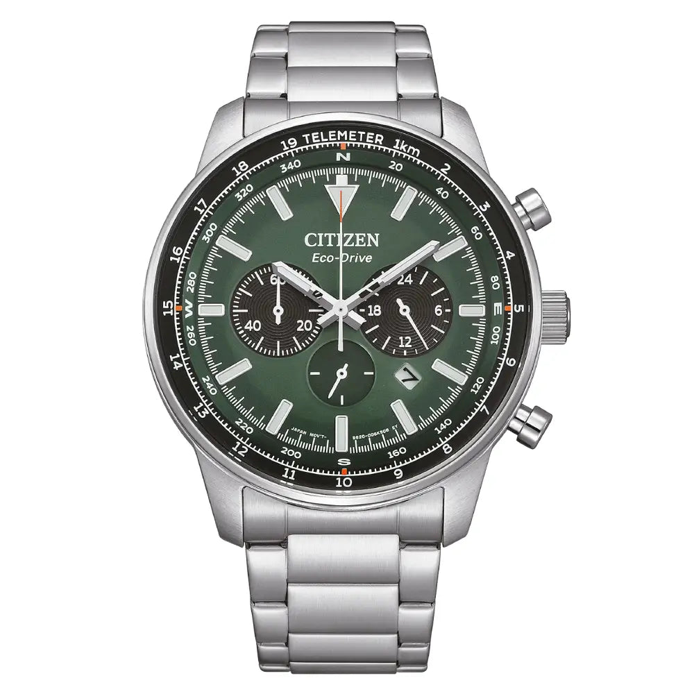 Citizen Eco-Drive CA4500-91X Chronograph Green Dial 44mm Stainless Steel Men's Watch