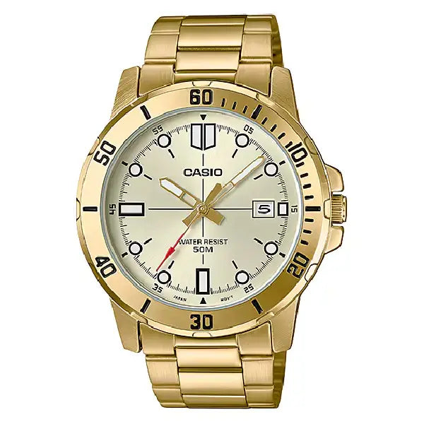 Casio Enticer Analog Minimalist MTP-VT01G-9EVUDF Gold Dial 40mm Stainless Steel Men's Watch