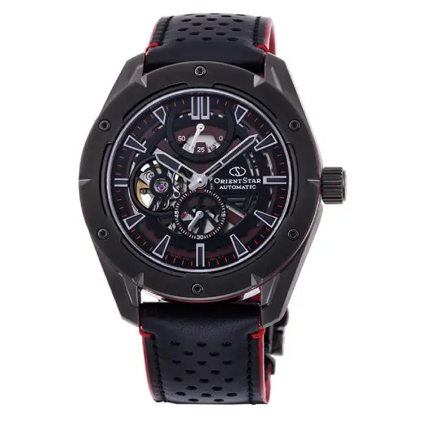 Orient Star RE-AV0A03 Contemporary Automatic Open Heart Power Reserve Black Dial Leather Strap Men's Watch