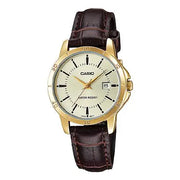 Casio Standard Analog LTP-V004GL-9AUDF Gold Dial Leather Strap Women's Watch