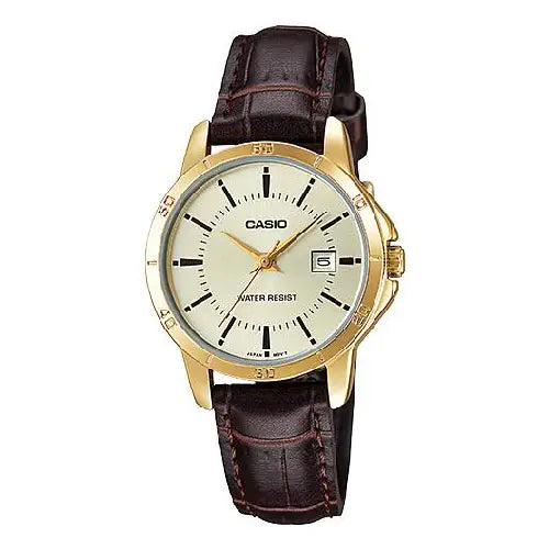 Casio Standard Analog LTP-V004GL-9AUDF Gold Dial Leather Strap Women's Watch