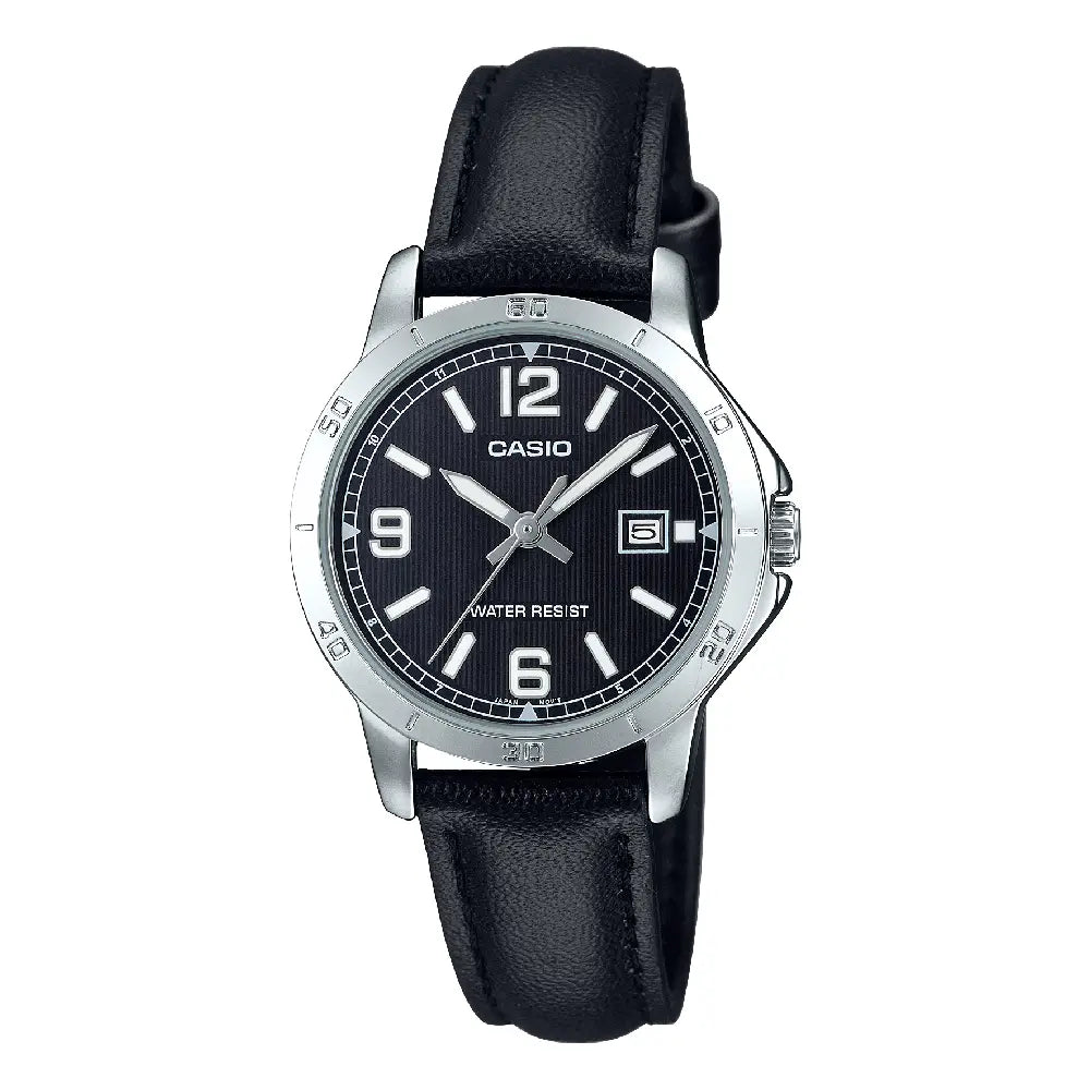 Casio Standard Analog LTP-V004L-1BUDF Black Dial Leather Strap Women's Watch