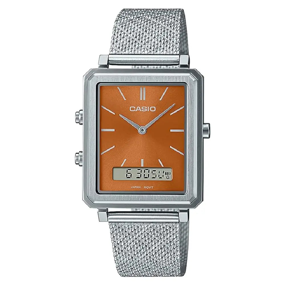 Casio Collection Analog MTP-B205M-5EDF Orange Dial Stainless Steel Men's Watch