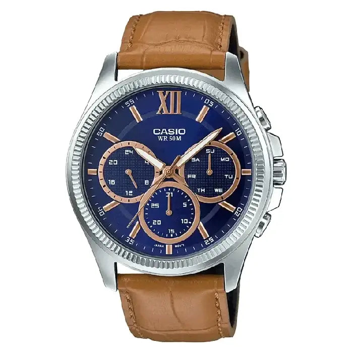 Casio Enticer MTP-E315L-2AVDF Multi-Function Analog Blue Dial Leather Strap Men's Watch