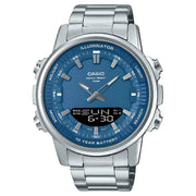 Casio Analog-Digital World Time AMW-880D-2A1VDF Blue Dial Stainless Steel Men's Watch