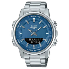 Casio Analog-Digital World Time AMW-880D-2A1VDF Blue Dial Stainless Steel Men's Watch