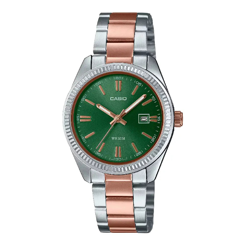 Casio Enticer Ladies Analog LTP-1302PRG-3AVEF Green Dial Stainless Steel Women's Watch