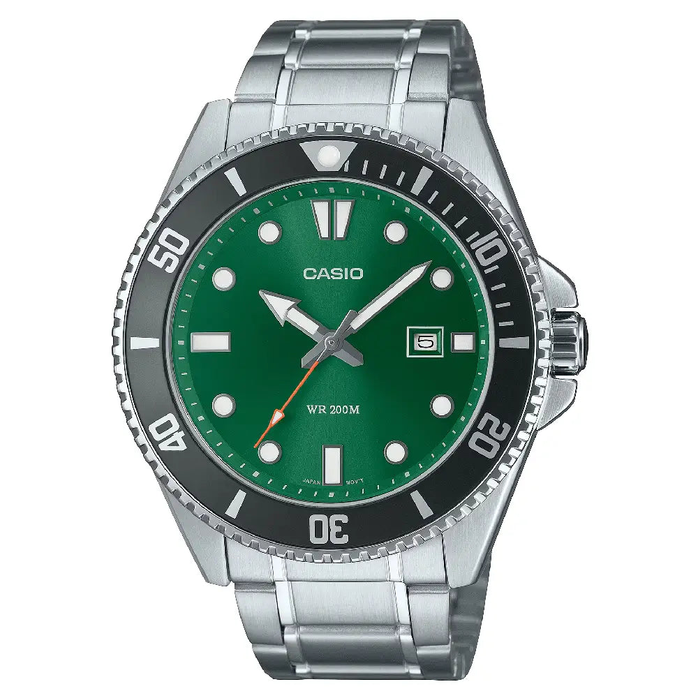 Casio Diver's MDV-107D-3A2VDF Analog Green Dial Stainless Steel Men's Watch