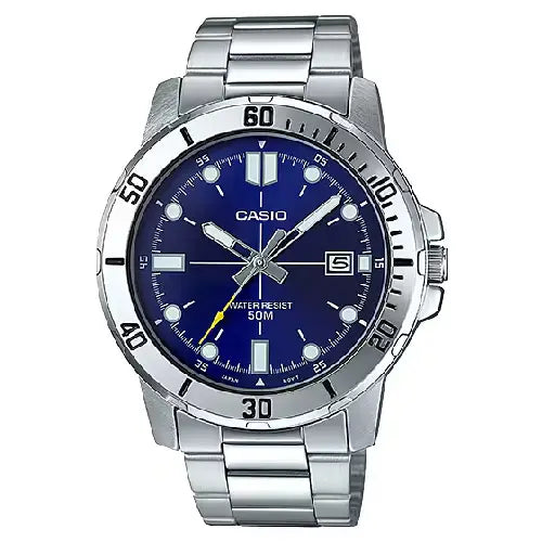 Casio Enticer MTP-VD01D-2EVUDF Date Analog Blue Dial Stainless Steel Men's Watch
