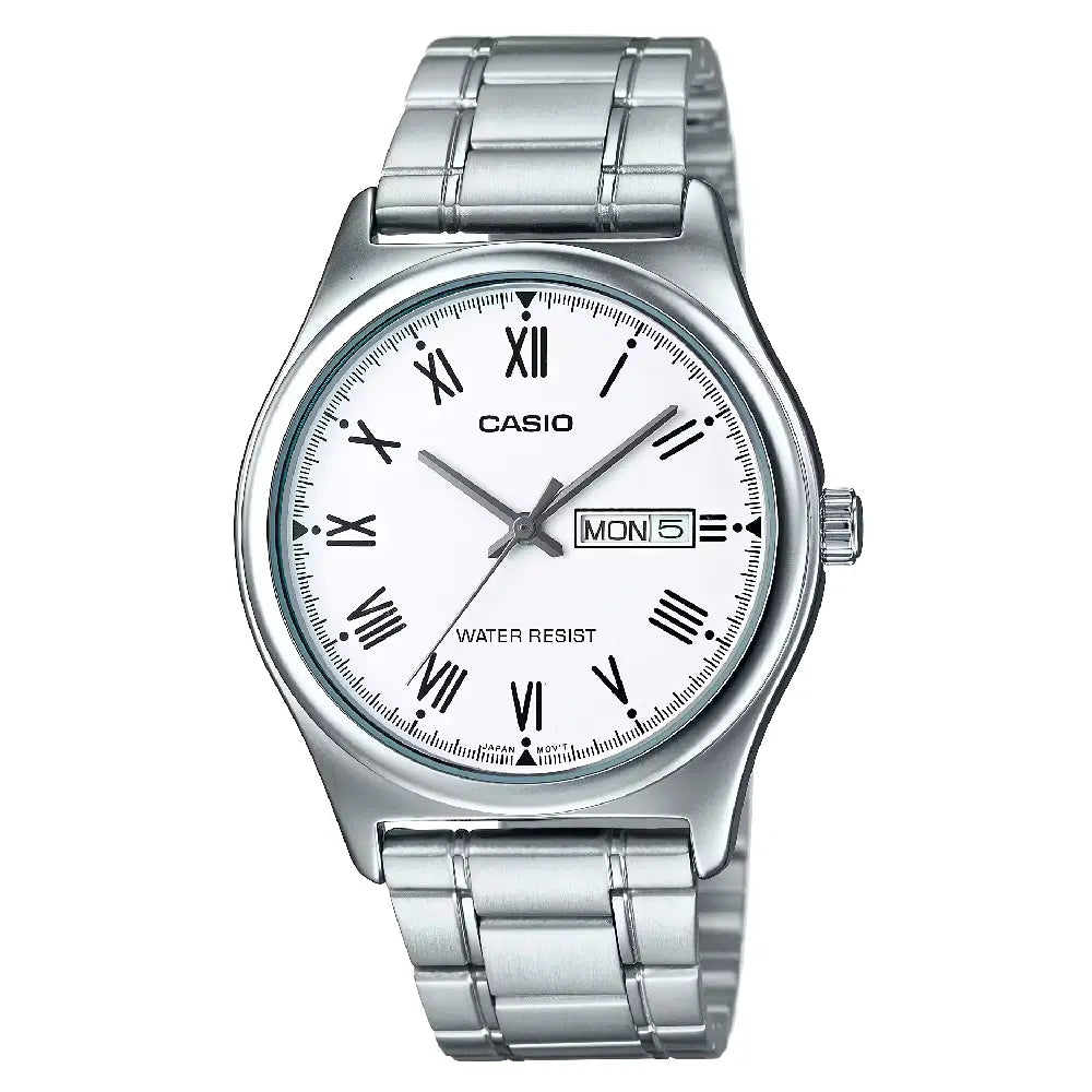 Casio Enticer MTP-V006D-7BUDF Day Date Analog White Dial Stainless Steel Men's Watch