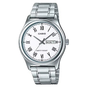 Casio Enticer MTP-V006D-7BUDF Day Date Analog White Dial Stainless Steel Men's Watch