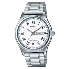 Casio Enticer MTP-V006D-7BUDF Day Date Analog White Dial Stainless Steel Men's Watch