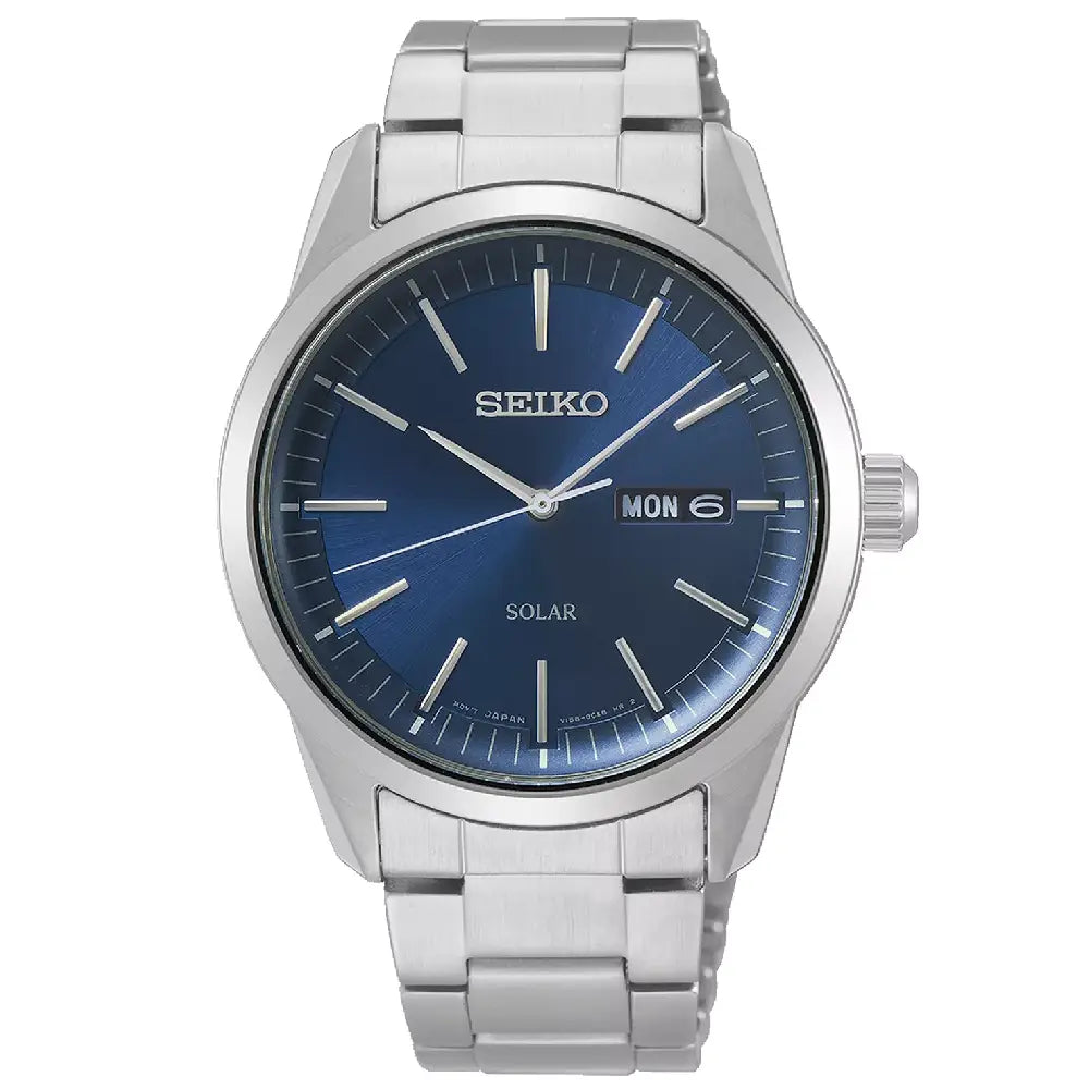 Seiko Solar SNE525P1 Quartz Day-Date Blue Dial 40mm Stainless Steel Men's Watch