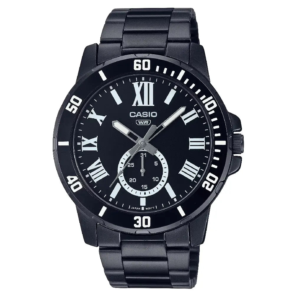 Casio Enticer MTP-VD200B-1BUDF Multi-Hand Day Date Analog Black Dial Stainless Steel Men's Watch