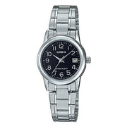 Casio Enticer Ladies Analog LTP-V002D-1BUDF Black Dial Stainless Steel Women's Watch
