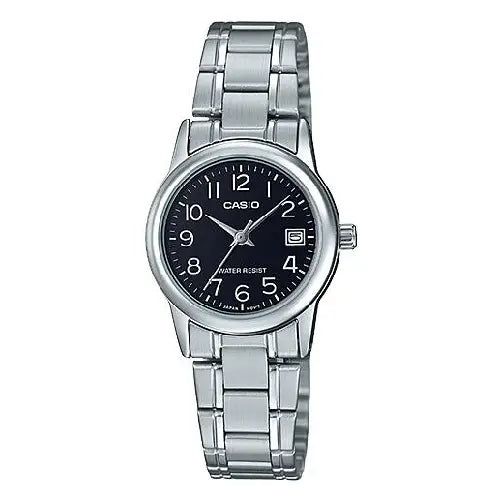 Casio Enticer Ladies Analog LTP-V002D-1BUDF Black Dial Stainless Steel Women's Watch
