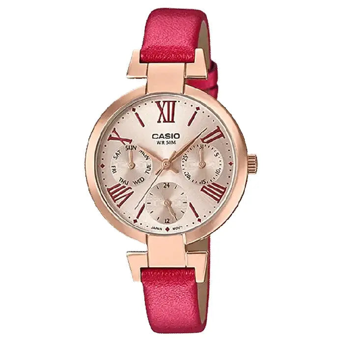 Casio Enticer Analog LTP-E404PL-9A2VDF Rose Gold Dial Leather Strap Women's Watch