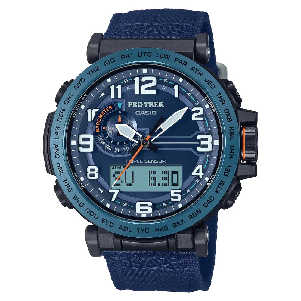Casio- Pro Trek Climber Line PRG-601YB-2DR Blue Dial 51.5mm Recycled Fabric Strap Men's Watch