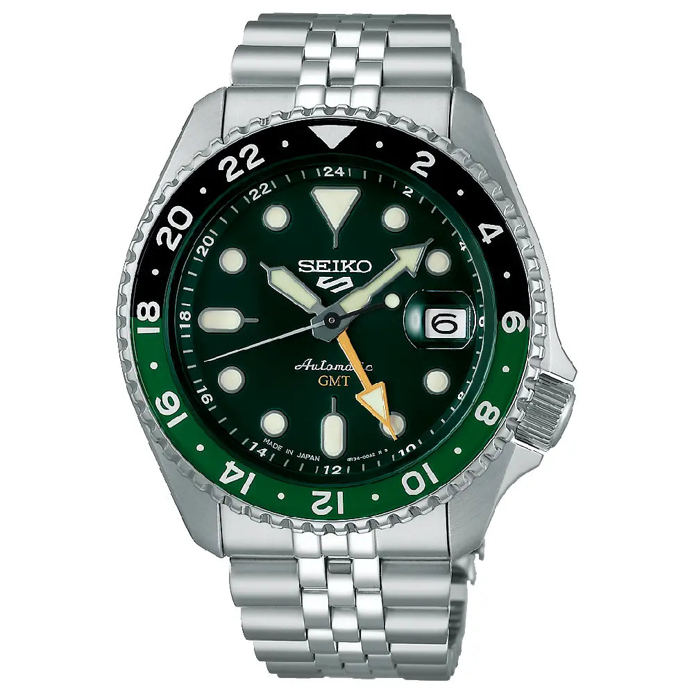 Seiko 5 Sports GMT SBSC019 (SSK035) "Sprite" (Made in Japan) Green Dial 42.5mm Stainless Steel Men's Watch