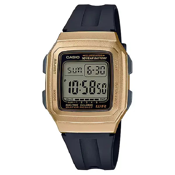 Casio Standard Digital Multi-Function F-201WAM-9AVDF Gold Accented Digital Dial Resin Strap Unisex Watch