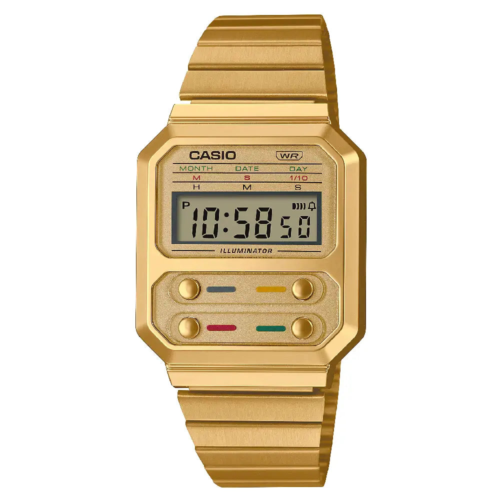 Casio Vintage Digital A100WEG-9ADF Gold Dial Stainless Steel Unisex Watch